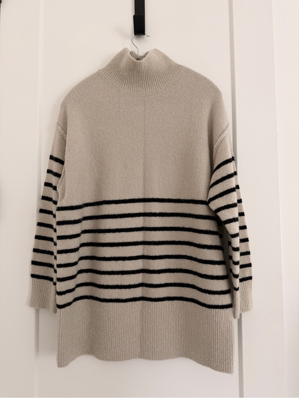 DISSH Cream Turtleneck Sweater with Black Stripes
